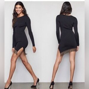 Good American Black Long Sleeve Dress with Eyelet Detail